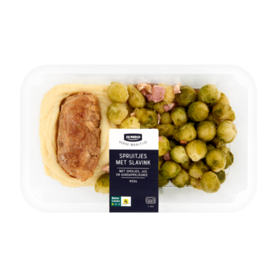 Huismerk Foodmarkt Spruitjes met Spekjes, Puree, Jus en Slavink